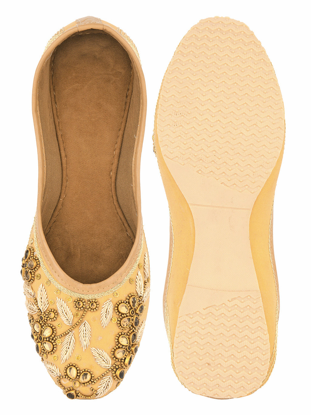 Desi Colour Women Indian Ethnic Footwear-Gold Stones Flower