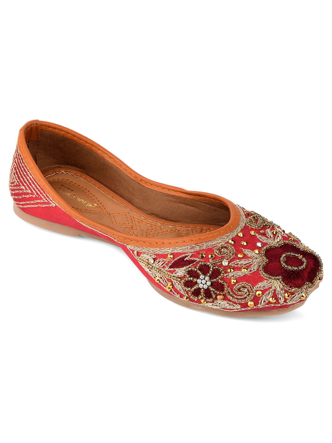 Desi Colour Women Indian Ethnic Footwear-Maroon Velvet Emb