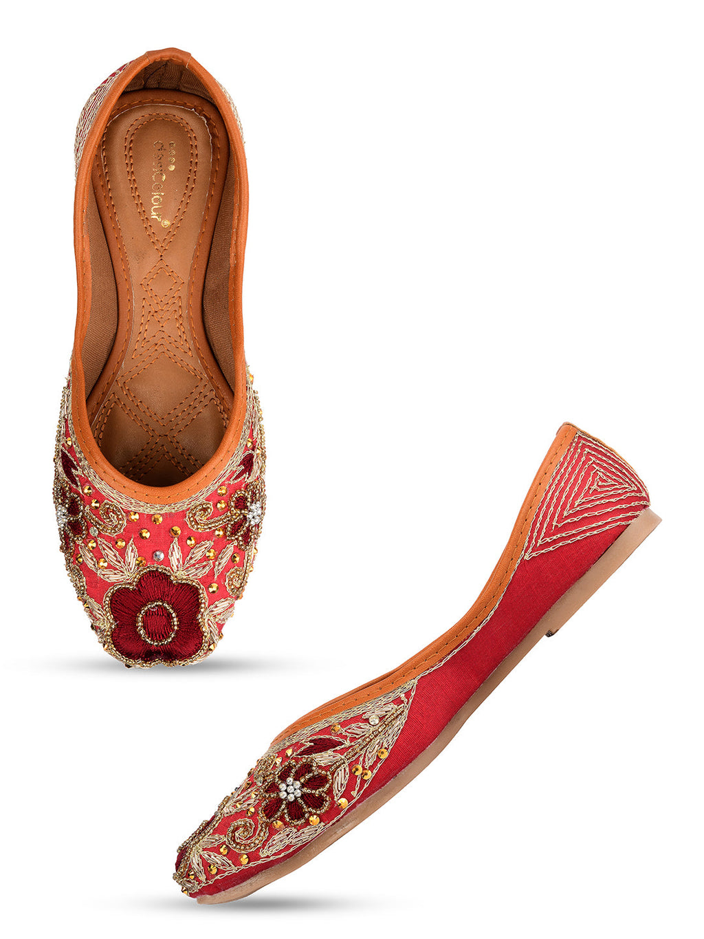 Desi Colour Women Indian Ethnic Footwear-Maroon Velvet Emb