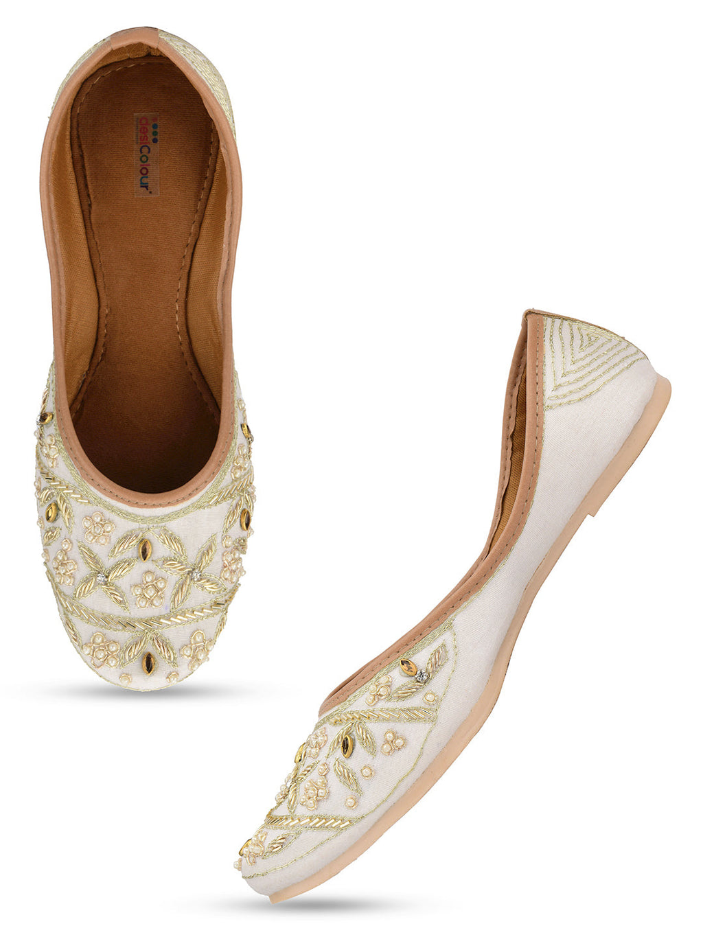 Desi Colour Women Indian Ethnic Footwear-Pearl Dabka