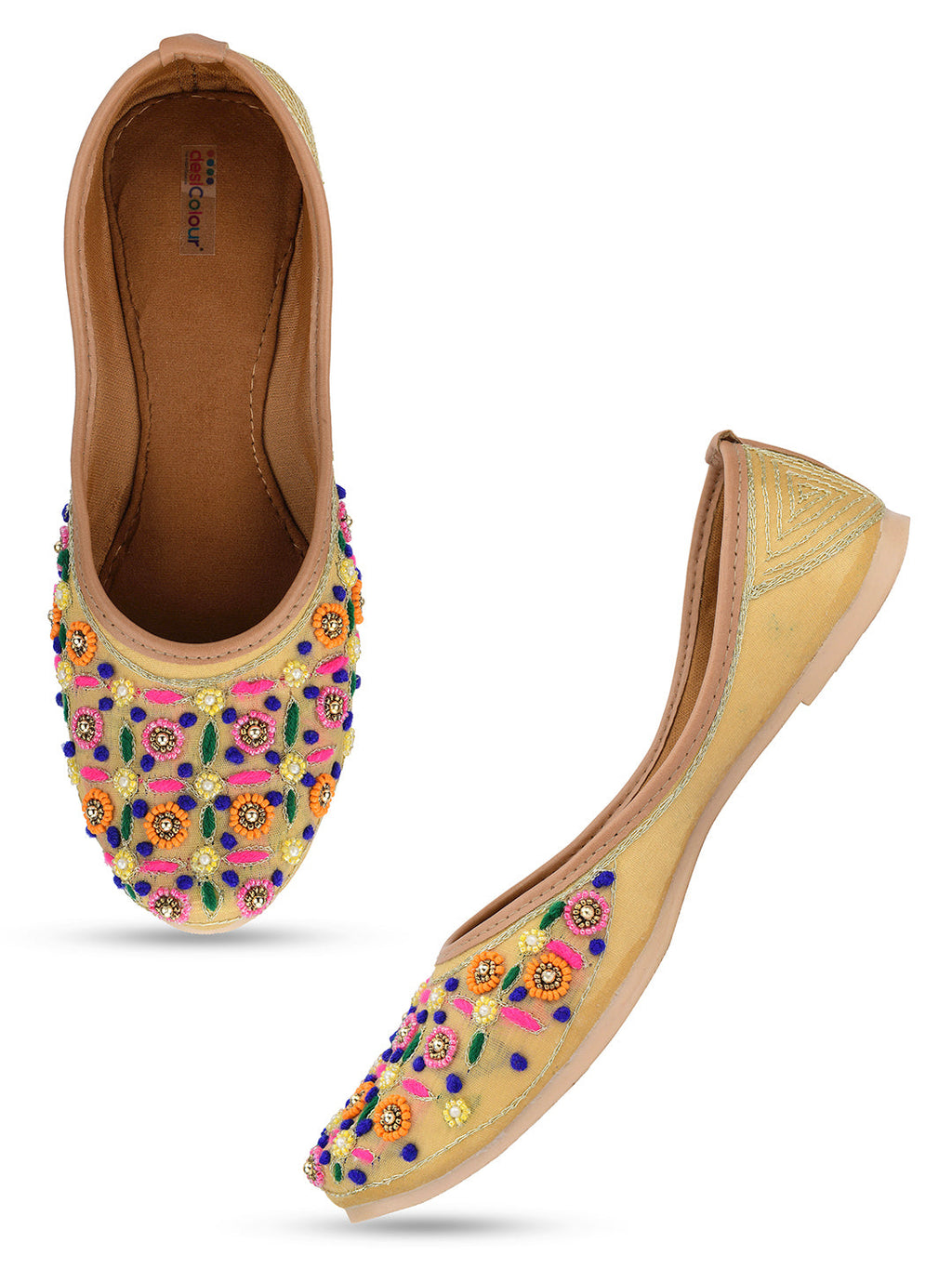 Desi Colour Women Indian Ethnic Footwear-Gold Multi