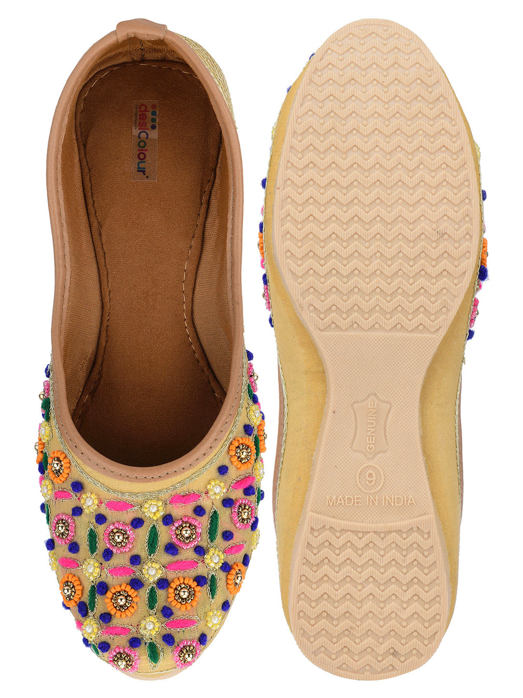 Desi Colour Women Indian Ethnic Footwear-Gold Multi