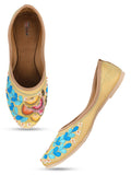 Desi Colour Women Indian Ethnic Footwear-Gold Firoji Emb