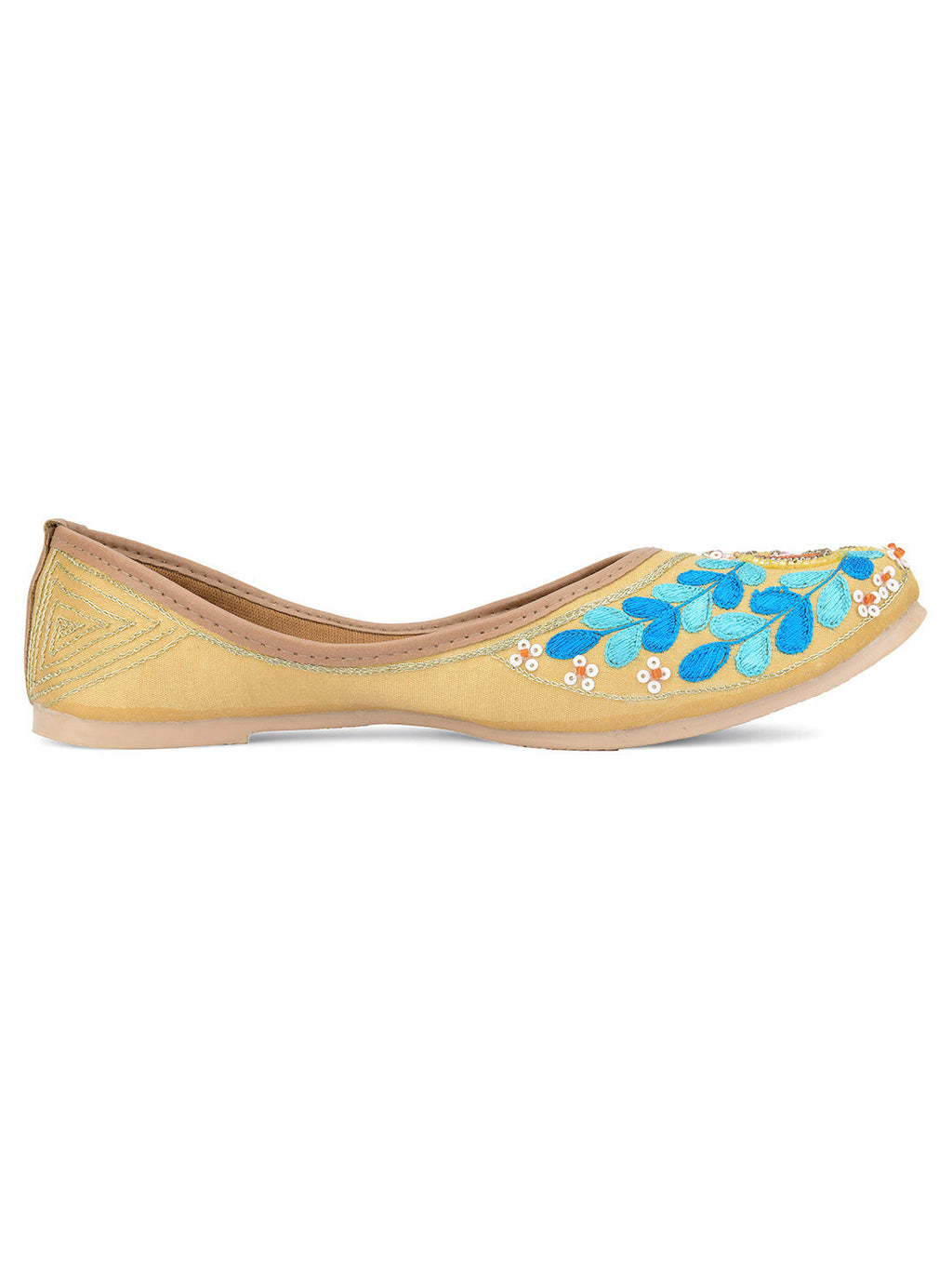Desi Colour Women Indian Ethnic Footwear-Gold Firoji Emb