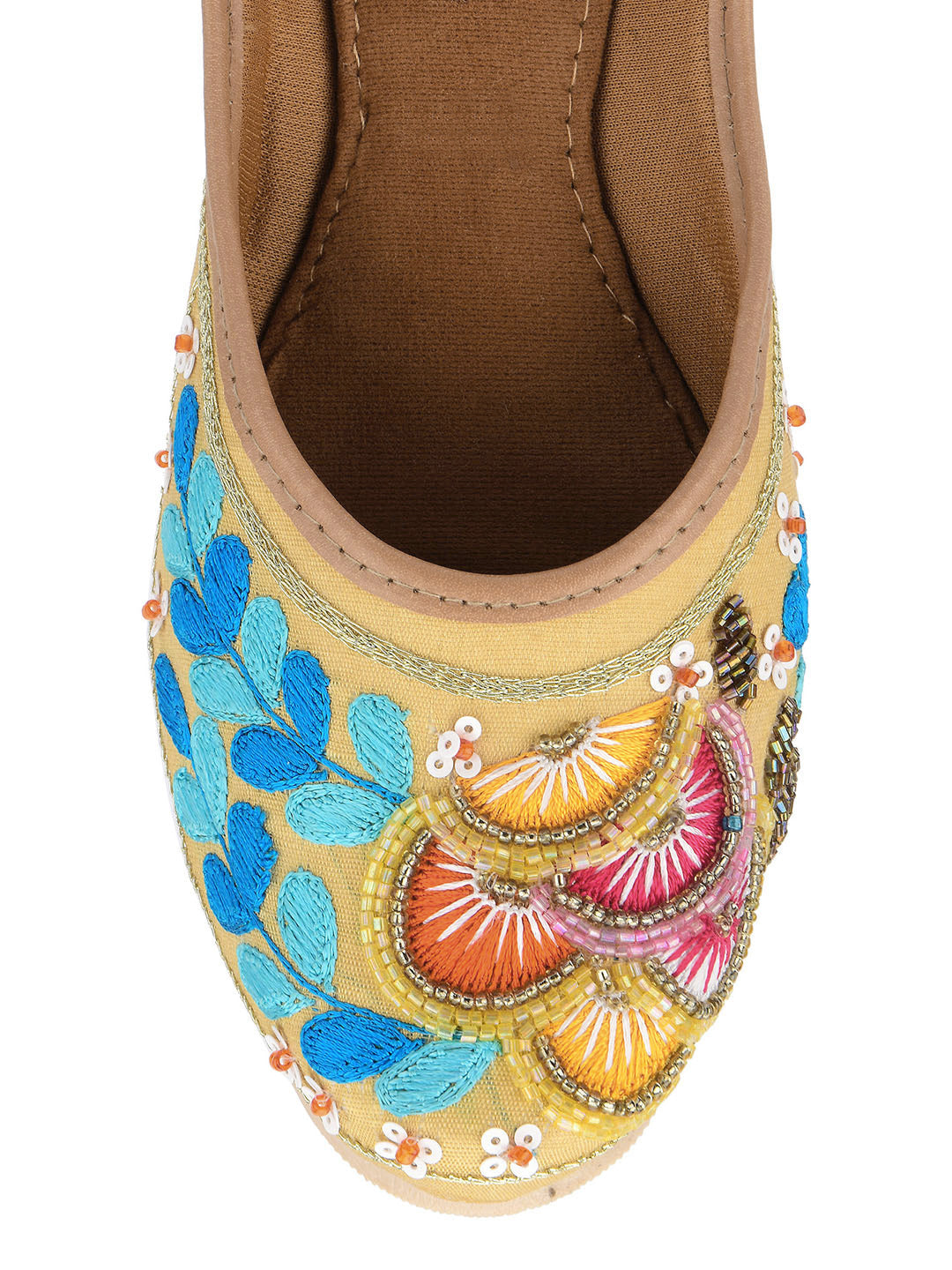 Desi Colour Women Indian Ethnic Footwear-Gold Firoji Emb