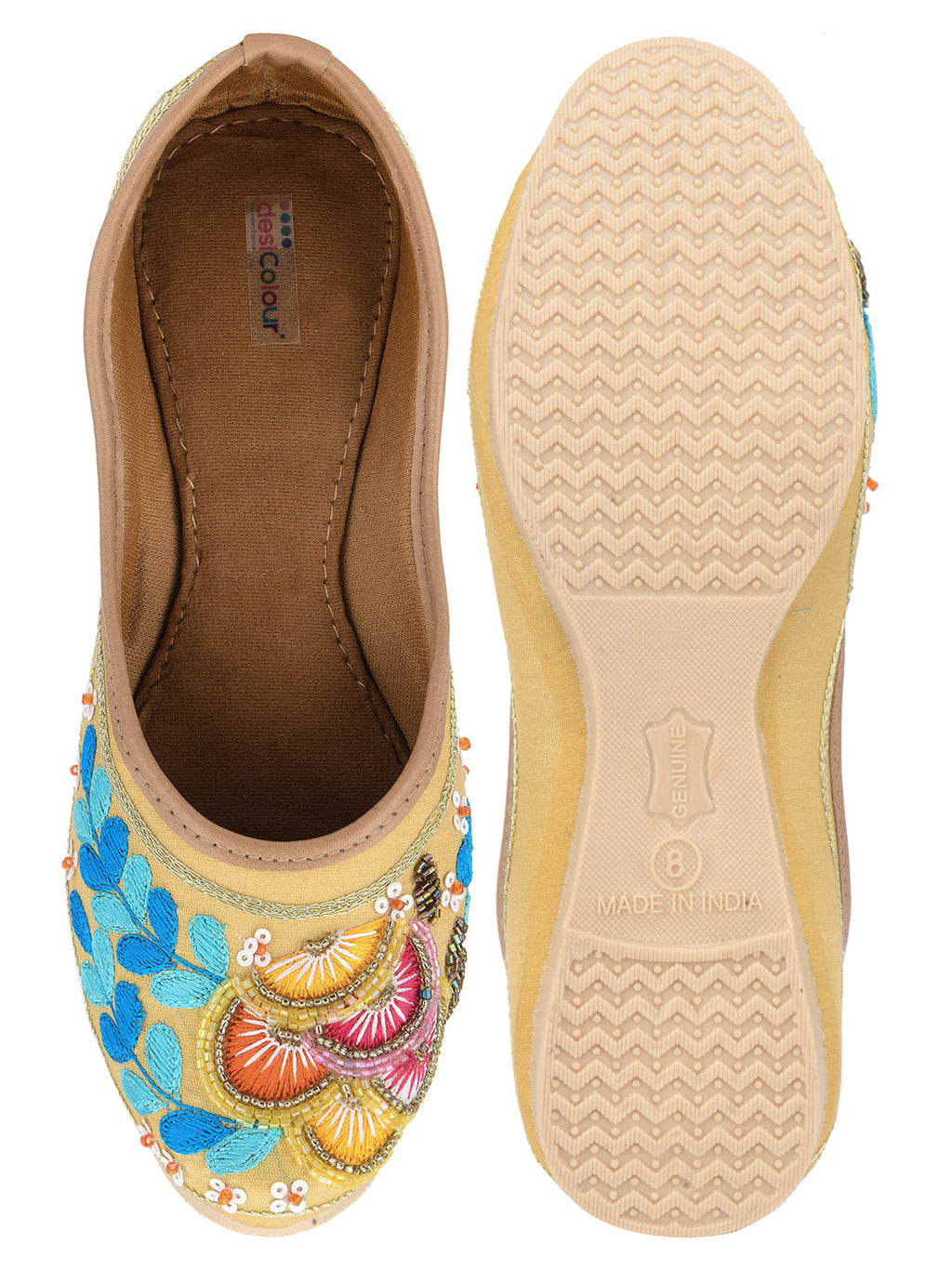 Desi Colour Women Indian Ethnic Footwear-Gold Firoji Emb