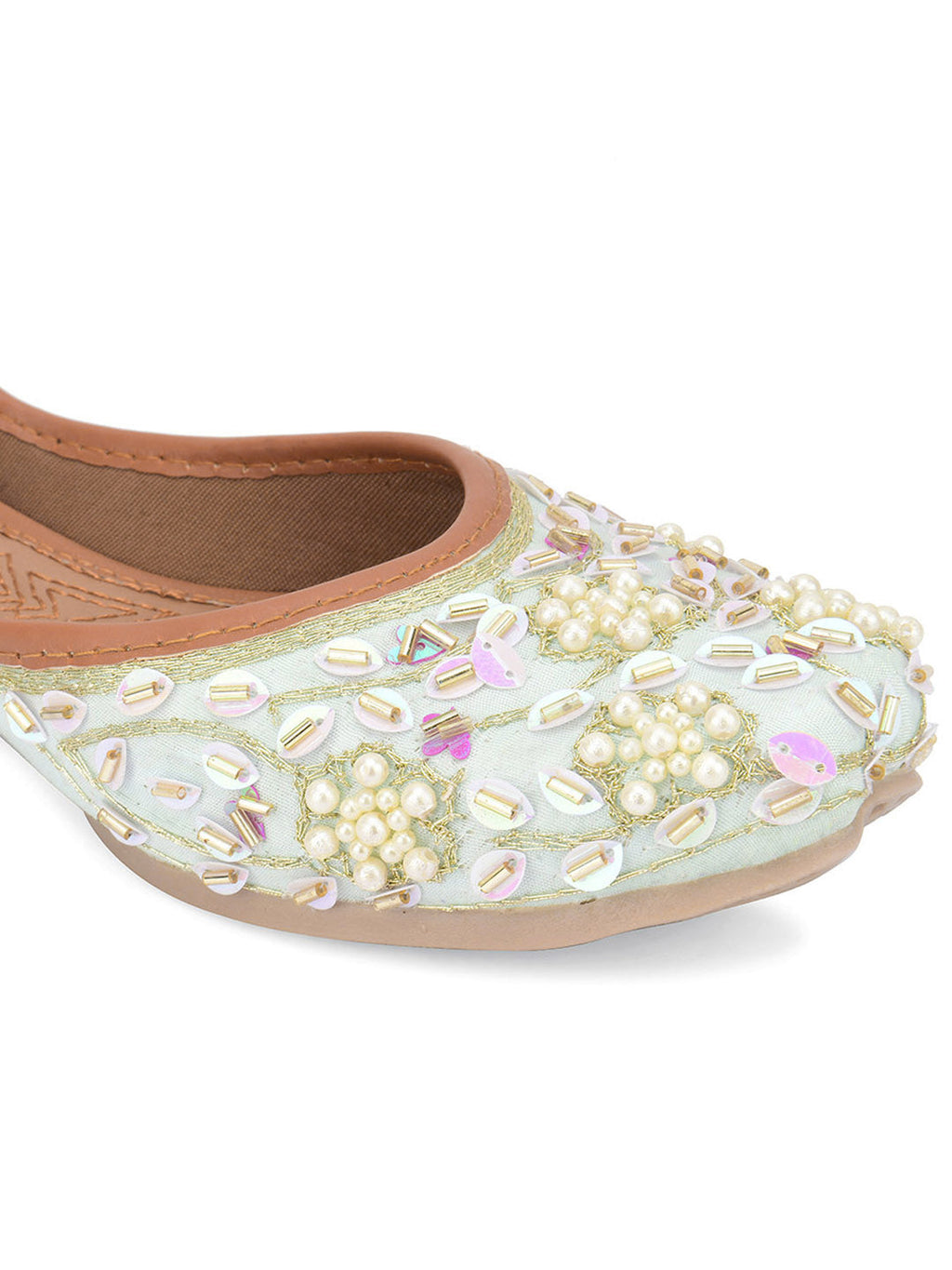 Desi Colour Women Indian Ethnic Footwear-Sky Blue Pearl