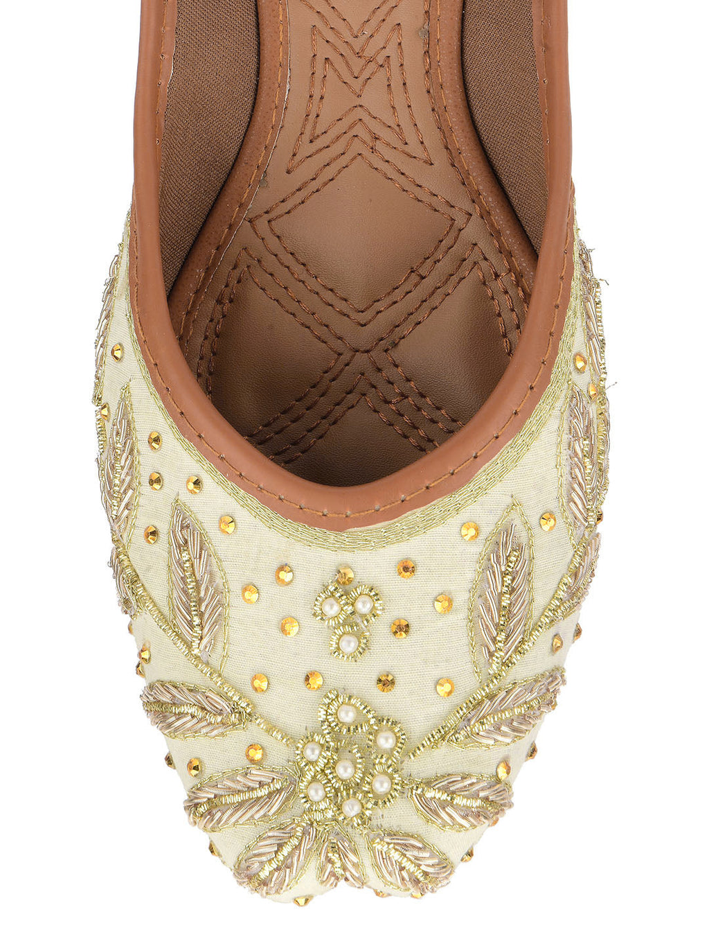 Desi Colour Women Indian Ethnic Footwear-Dabka Off White