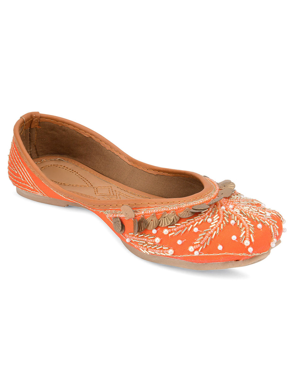 Desi Colour Women Indian Ethnic Footwear-Orange Copper Drop