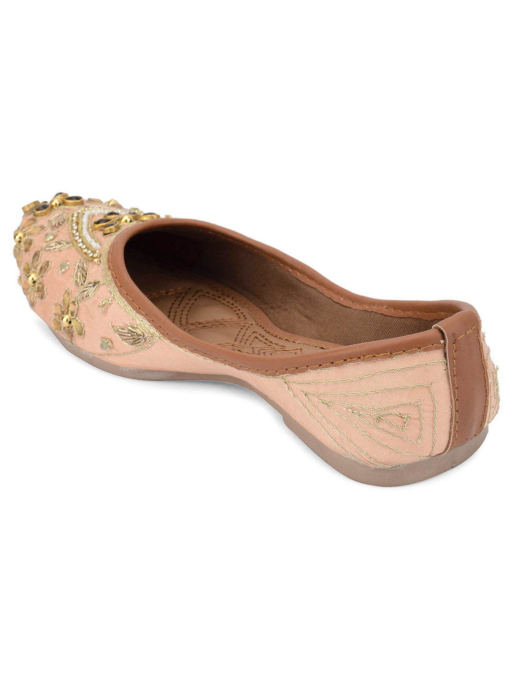 Desi Colour Women Indian Ethnic Footwear-Peach Dabka Stone