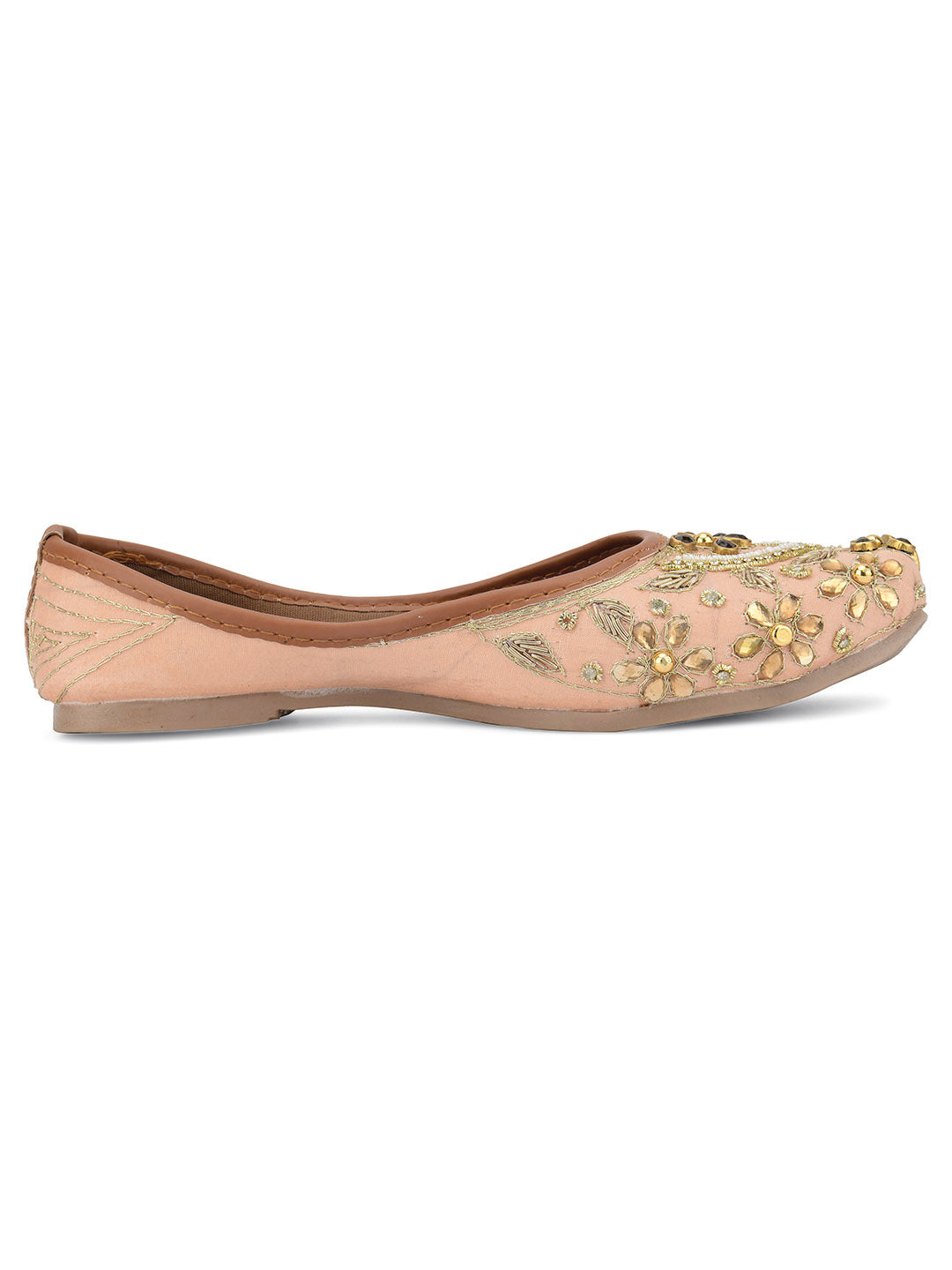 Desi Colour Women Indian Ethnic Footwear-Peach Dabka Stone