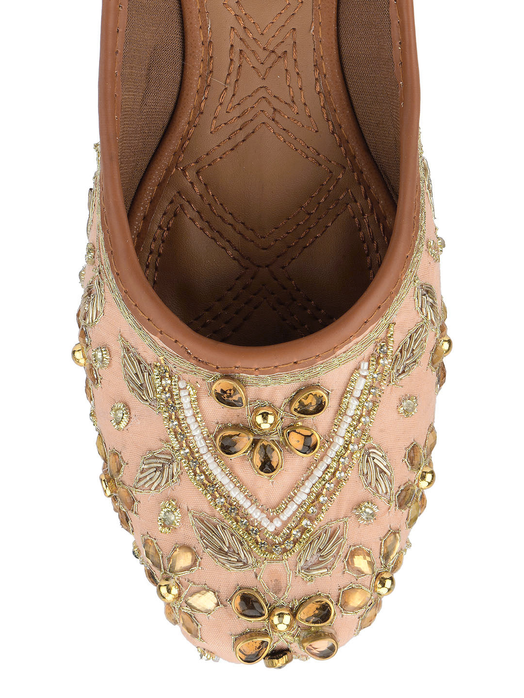 Desi Colour Women Indian Ethnic Footwear-Peach Dabka Stone