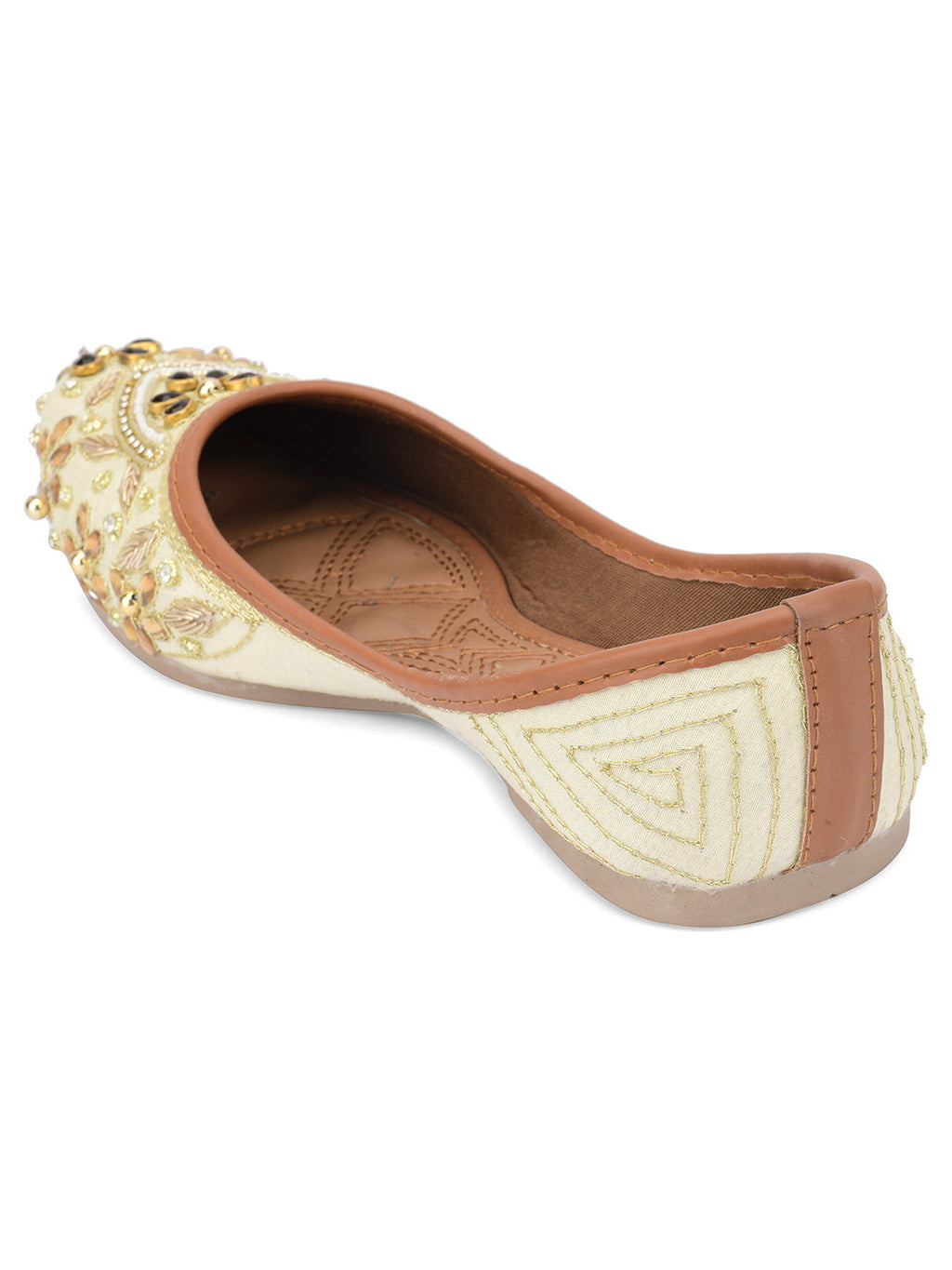 Desi Colour Women Indian Ethnic Footwear-Off White Dabka Stone