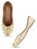 Desi Colour Women Indian Ethnic Footwear-Off White Dabka Stone