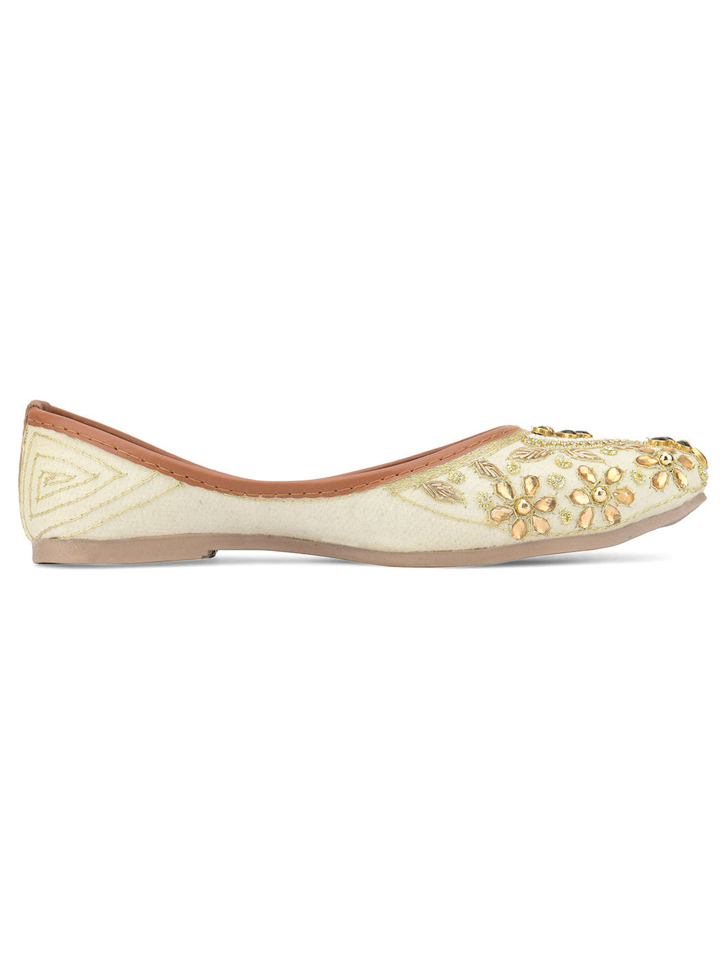 Desi Colour Women Indian Ethnic Footwear-Off White Dabka Stone