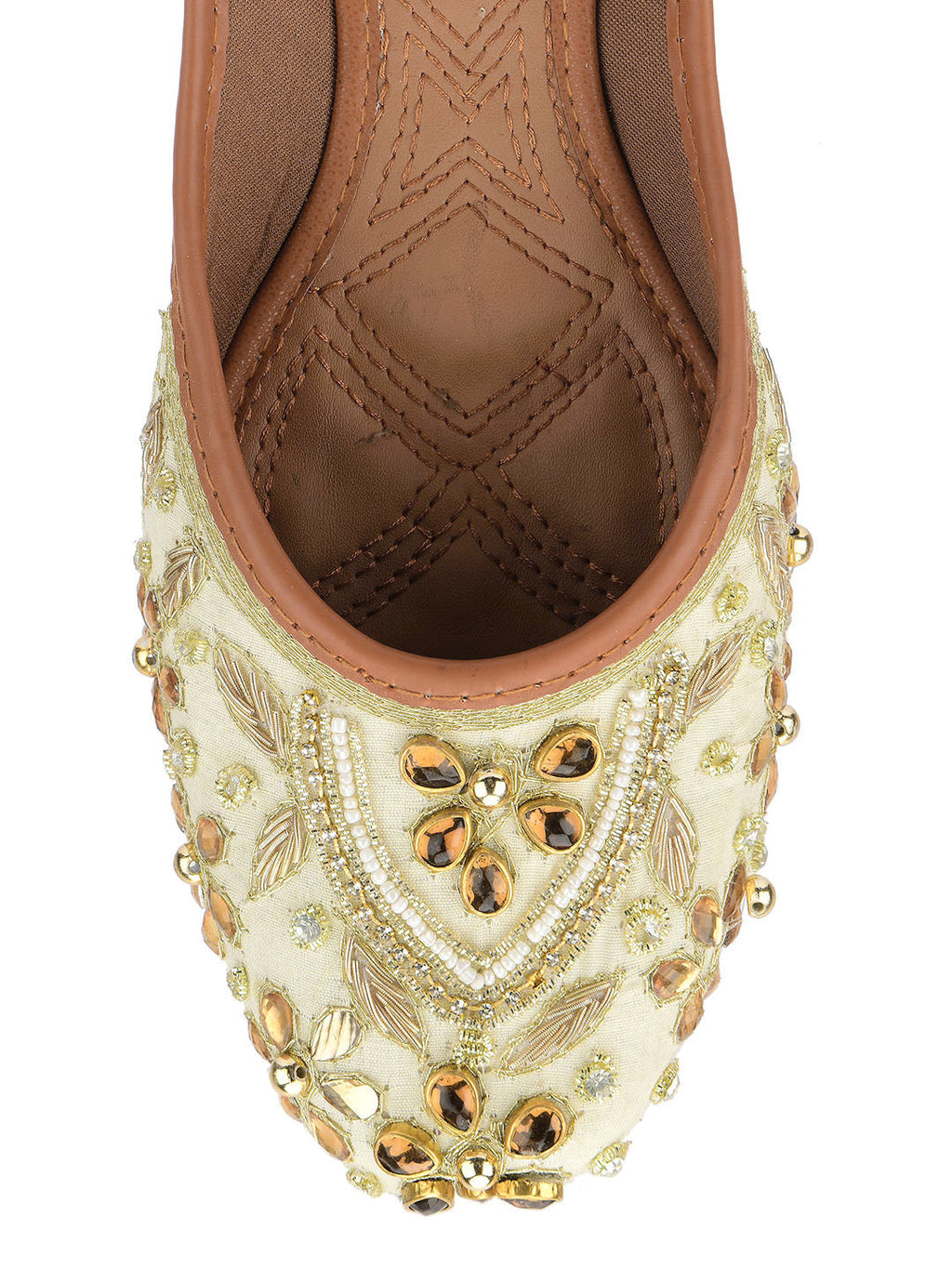Desi Colour Women Indian Ethnic Footwear-Off White Dabka Stone
