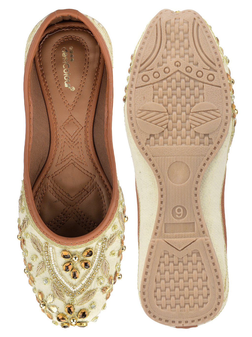 Desi Colour Women Indian Ethnic Footwear-Off White Dabka Stone