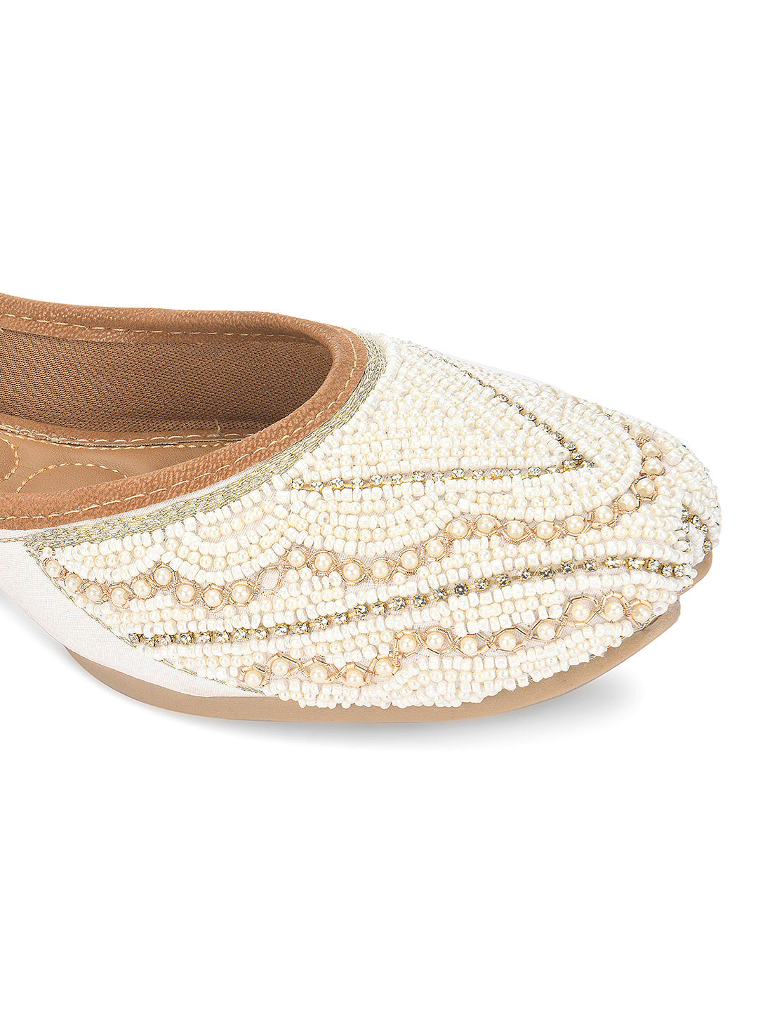 Desi Colour Women Indian Ethnic Footwear-White Silver Pearl