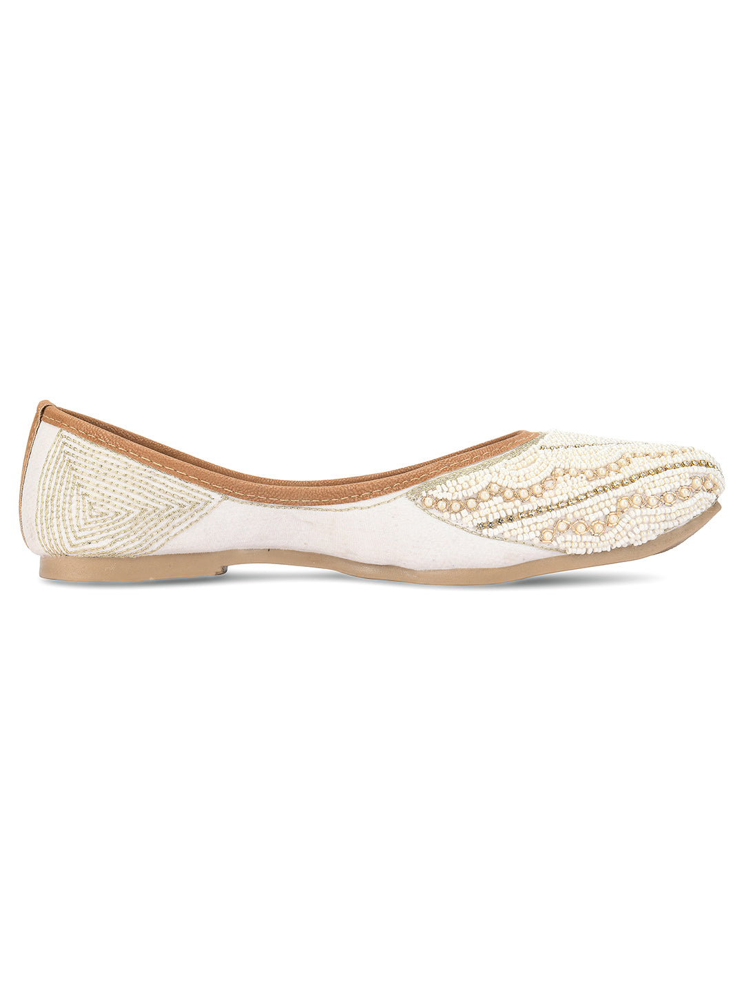 Desi Colour Women Indian Ethnic Footwear-White Silver Pearl