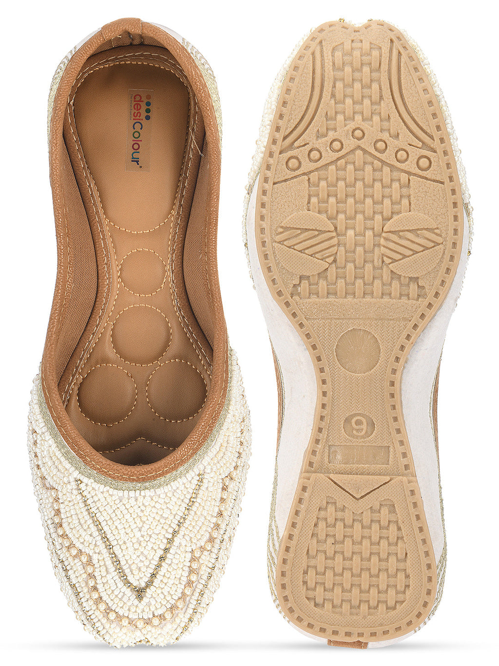Desi Colour Women Indian Ethnic Footwear-White Silver Pearl