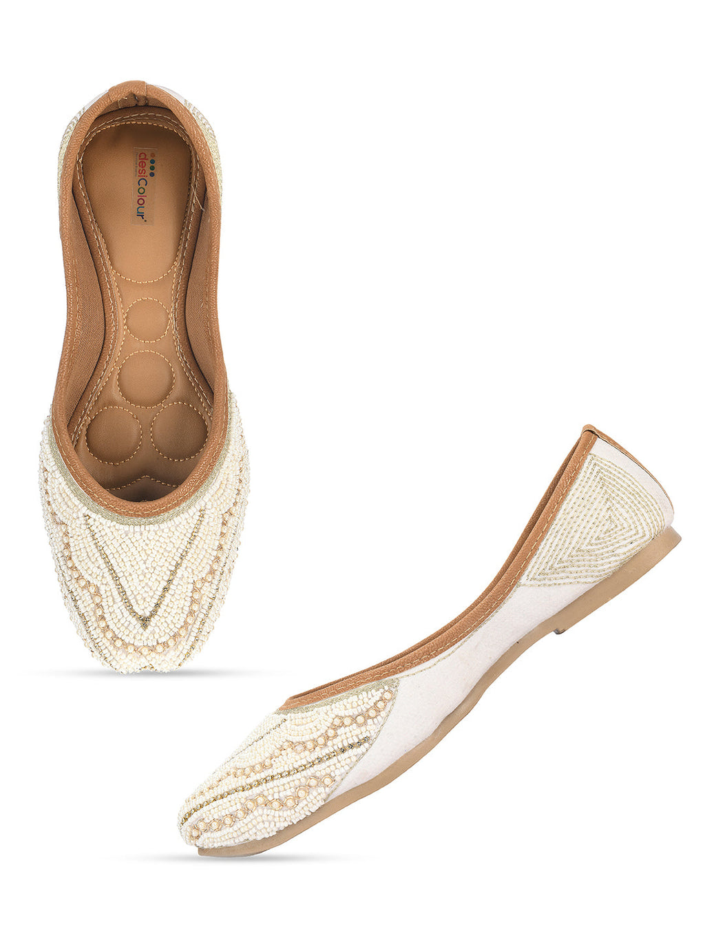 Desi Colour Women Indian Ethnic Footwear-White Silver Pearl
