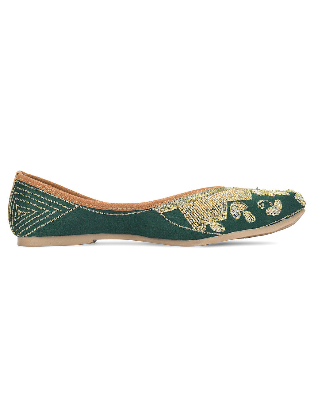 Desi Colour Women Indian Ethnic Footwear-Party Wear Green Dabka Work