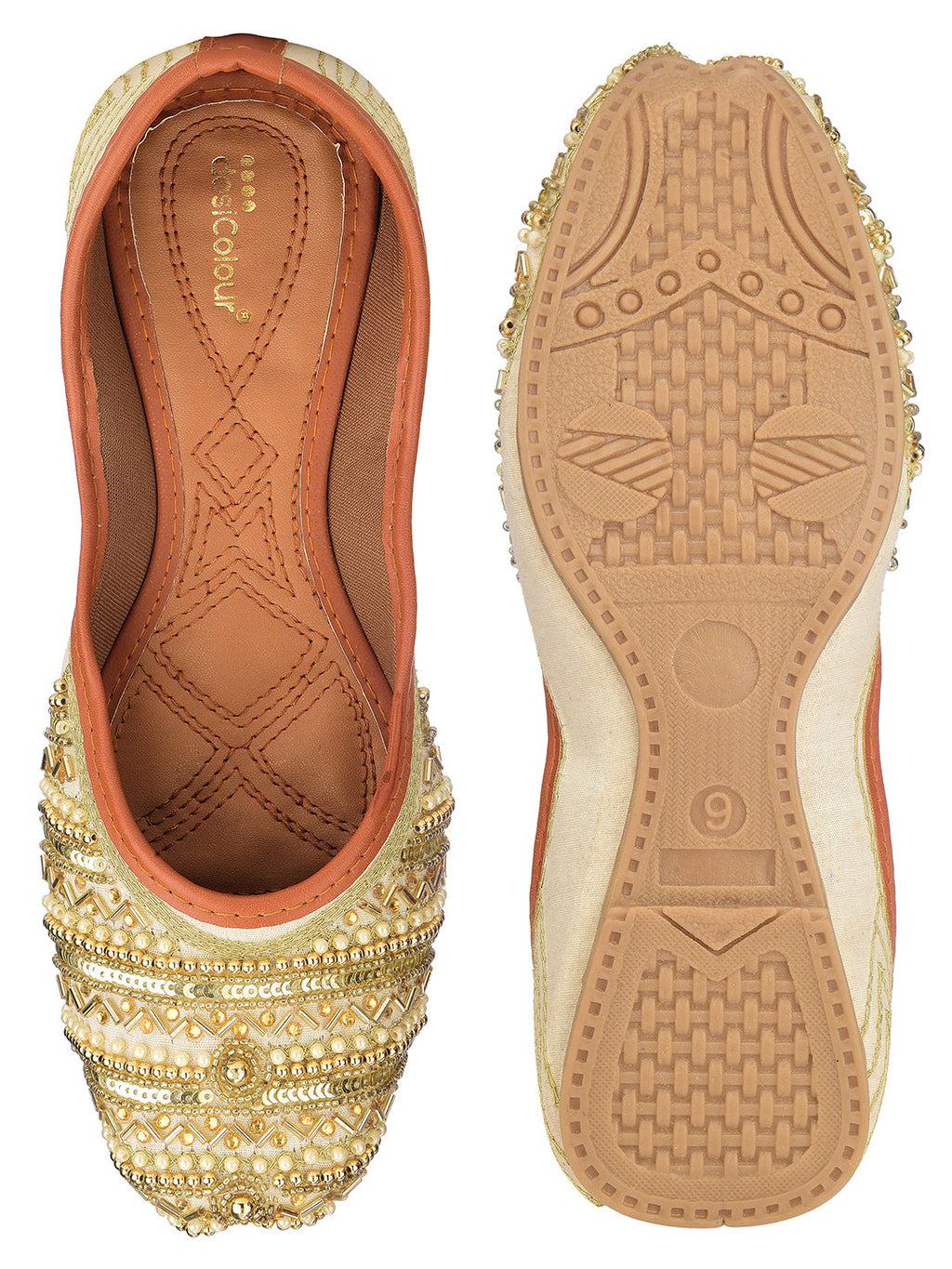 Desi Colour Women Indian Ethnic Footwear-Gold line