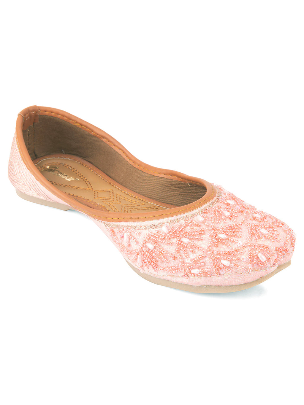 Desi Colour Women Indian Ethnic Footwear-Peach pearl Net