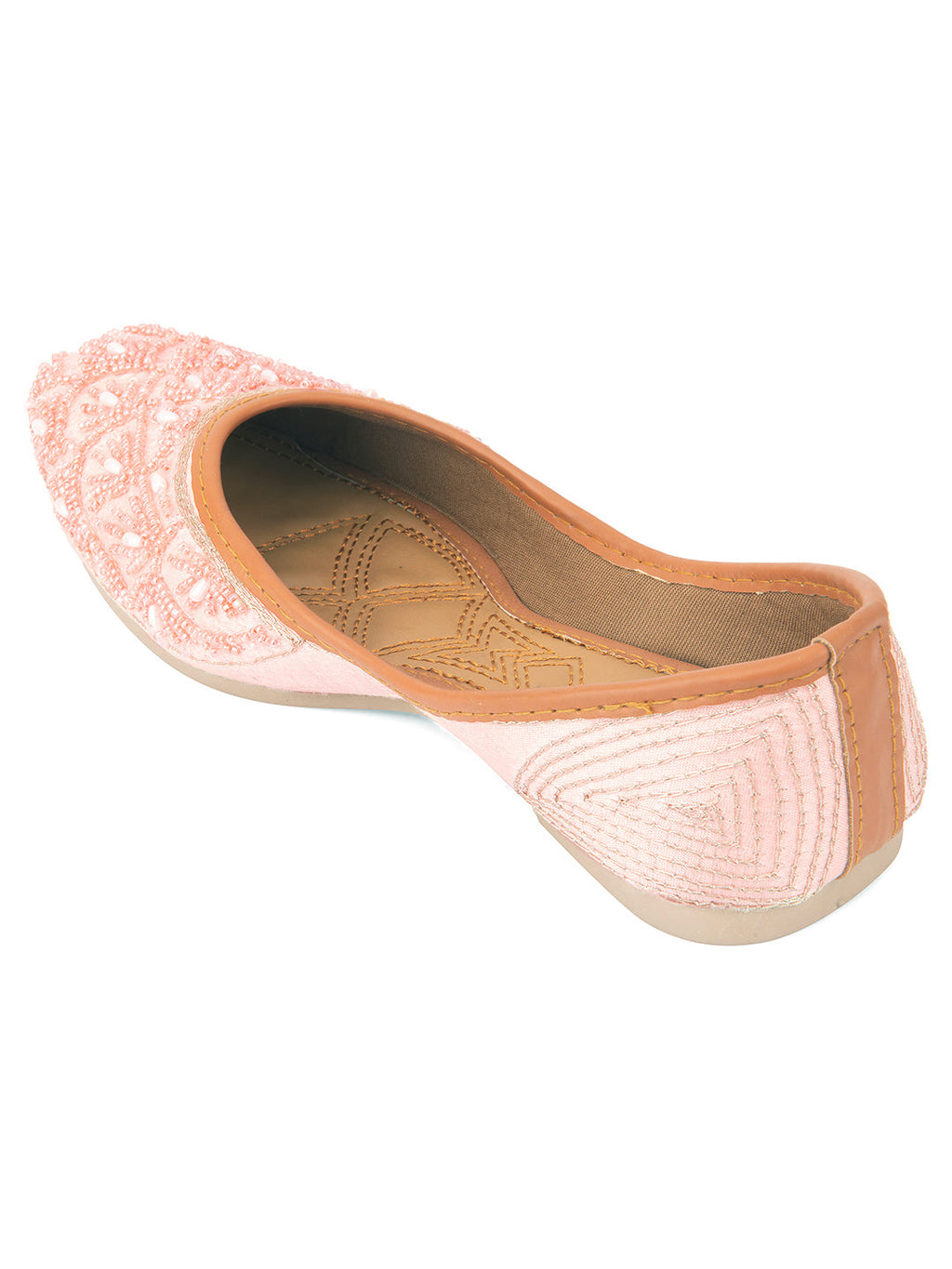 Desi Colour Women Indian Ethnic Footwear-Peach pearl Net