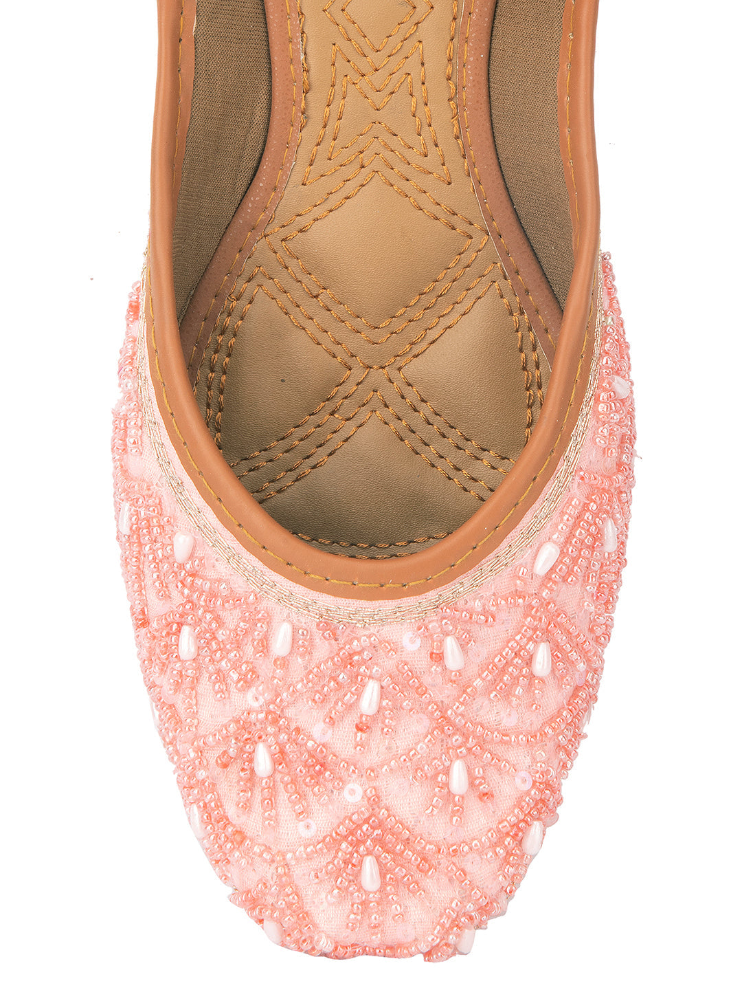 Desi Colour Women Indian Ethnic Footwear-Peach pearl Net