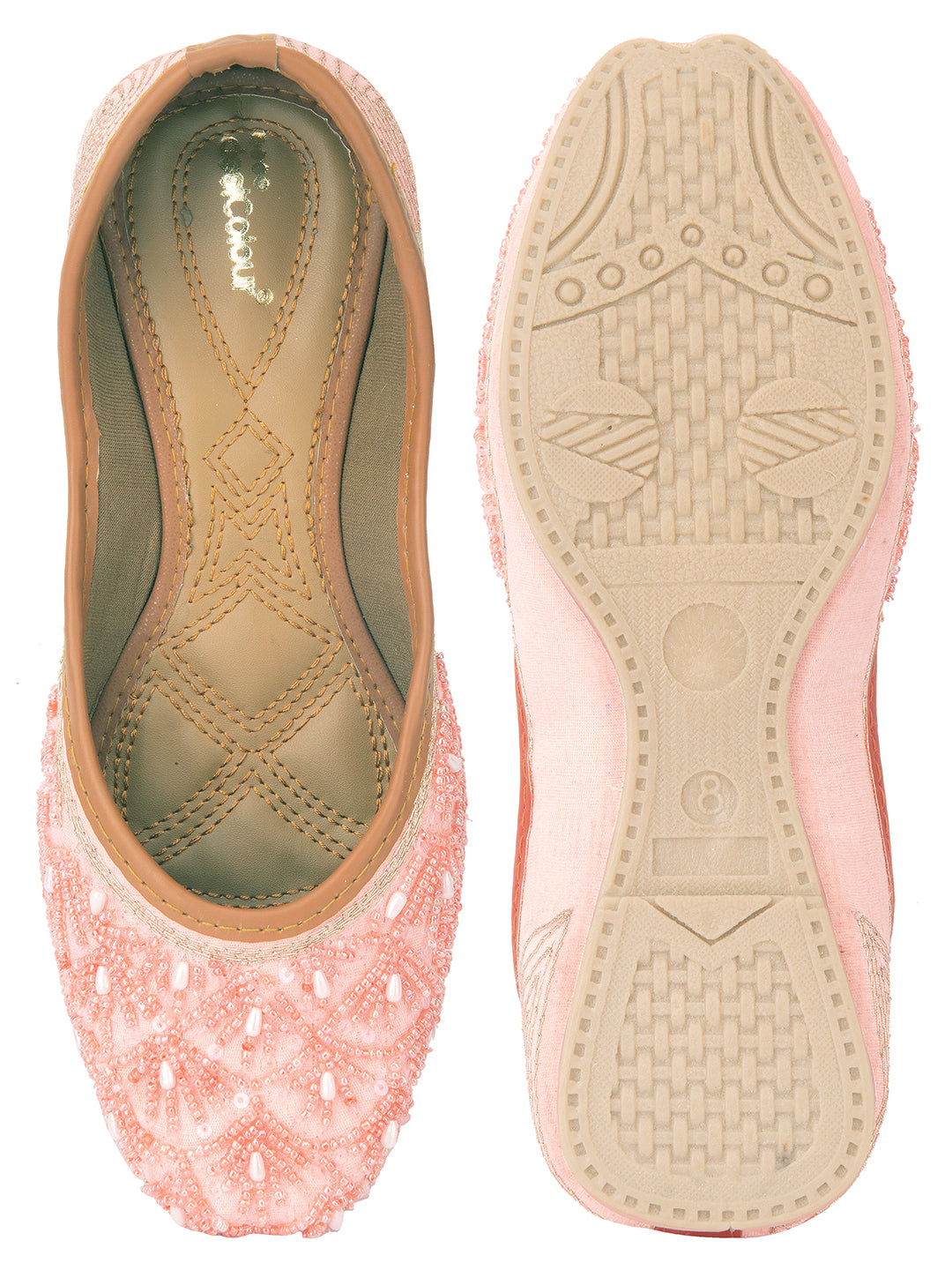 Desi Colour Women Indian Ethnic Footwear-Peach pearl Net