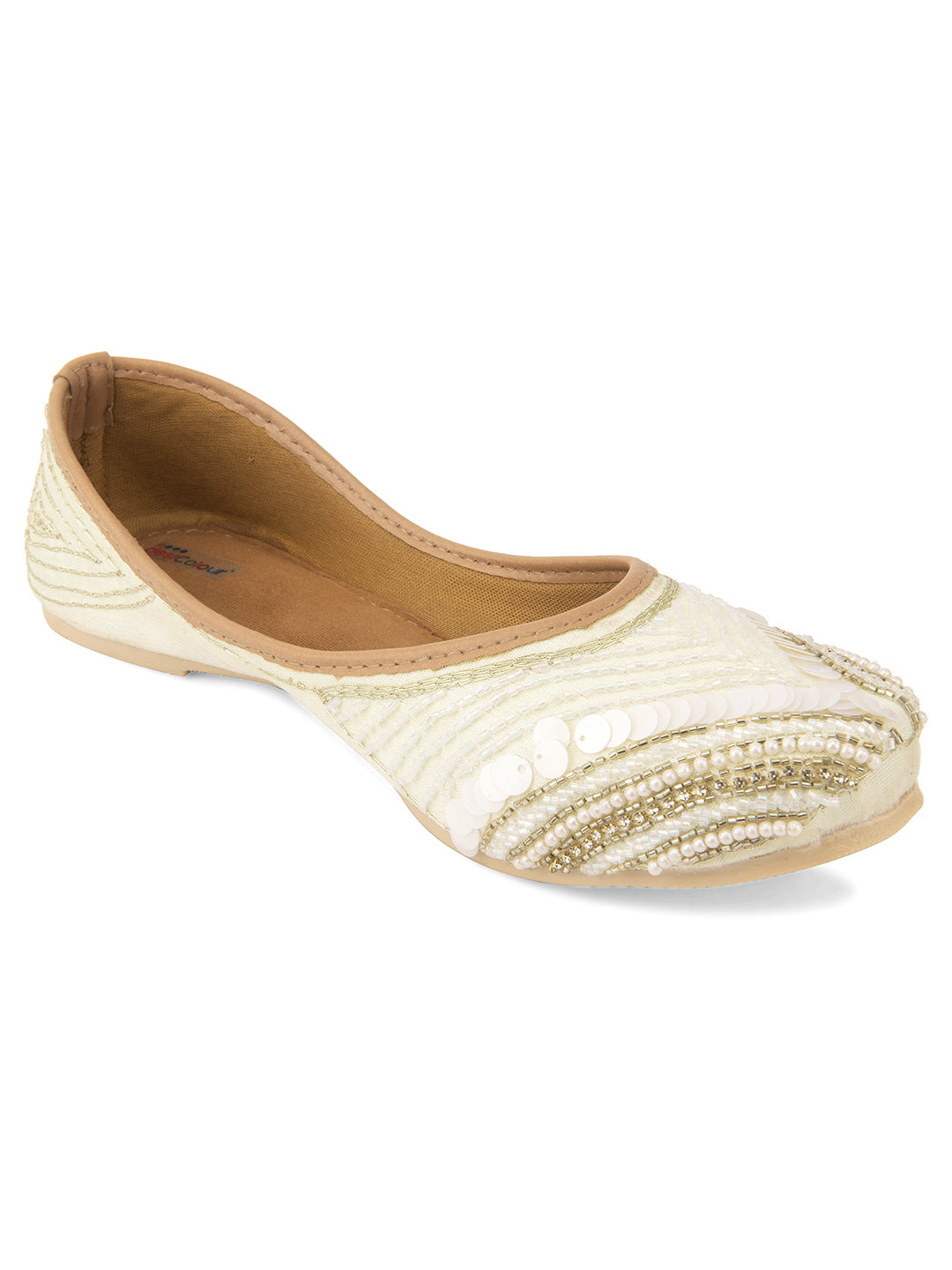Desi Colour Women Indian Ethnic Footwear-Off White V Pearl