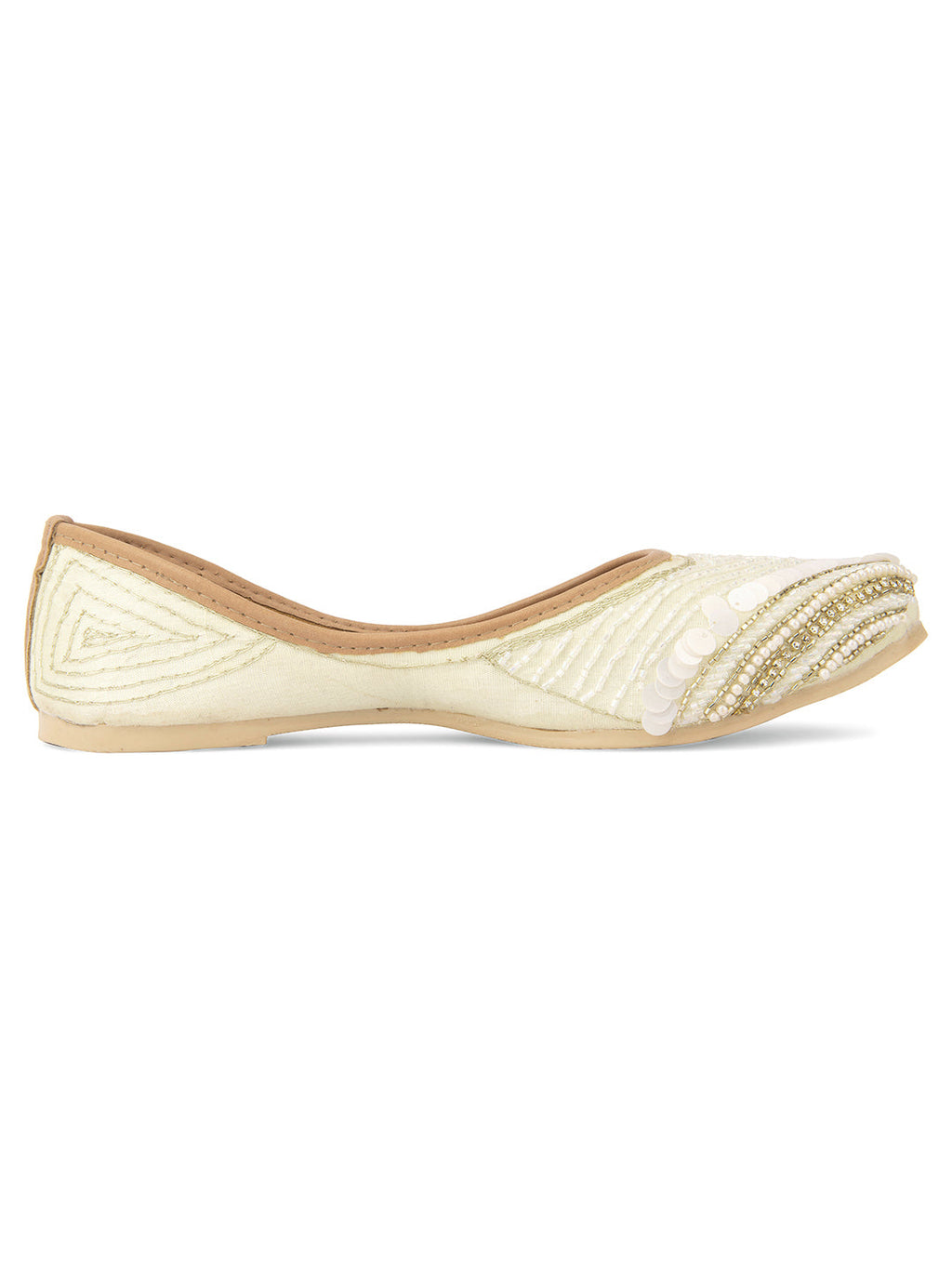 Desi Colour Women Indian Ethnic Footwear-Off White V Pearl