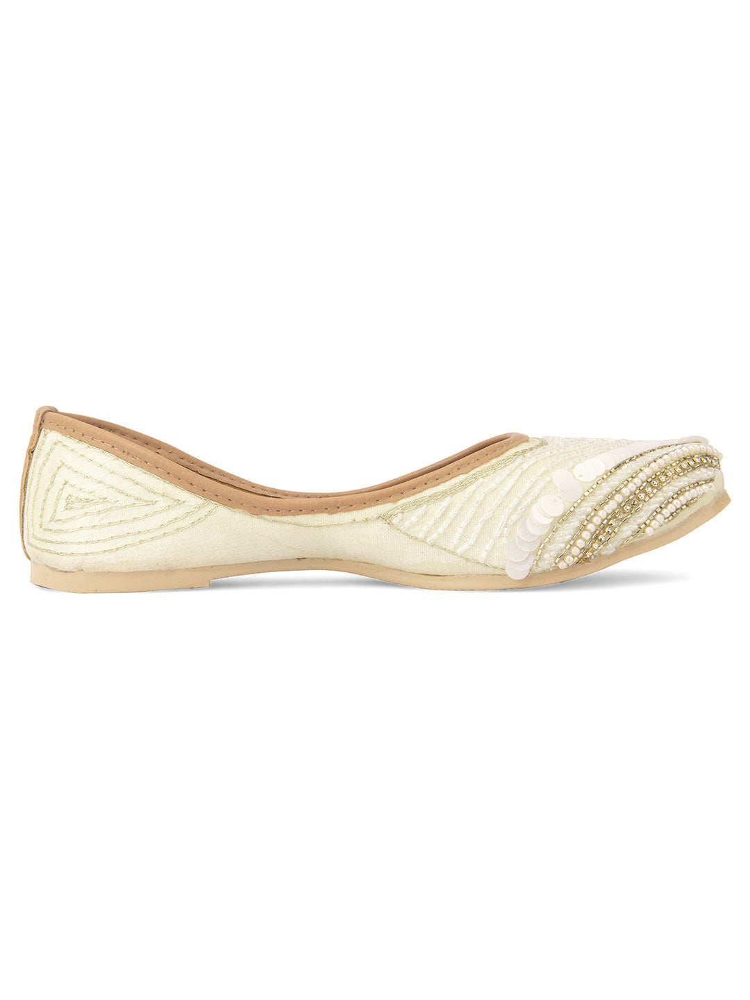 Desi Colour Women Indian Ethnic Footwear-Off White V Pearl