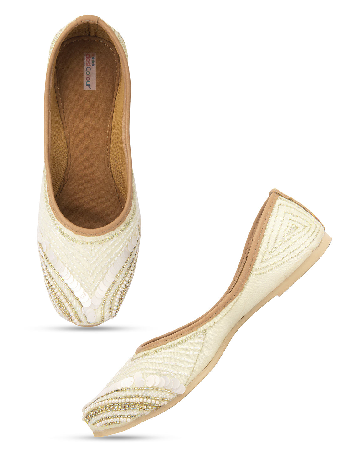 Desi Colour Women Indian Ethnic Footwear-Off White V Pearl