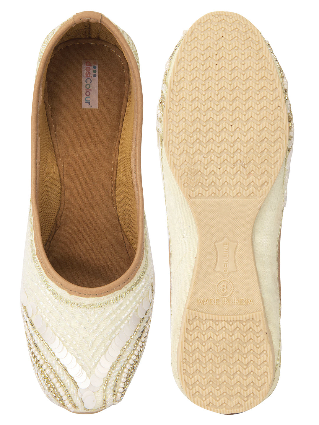 Desi Colour Women Indian Ethnic Footwear-Off White V Pearl
