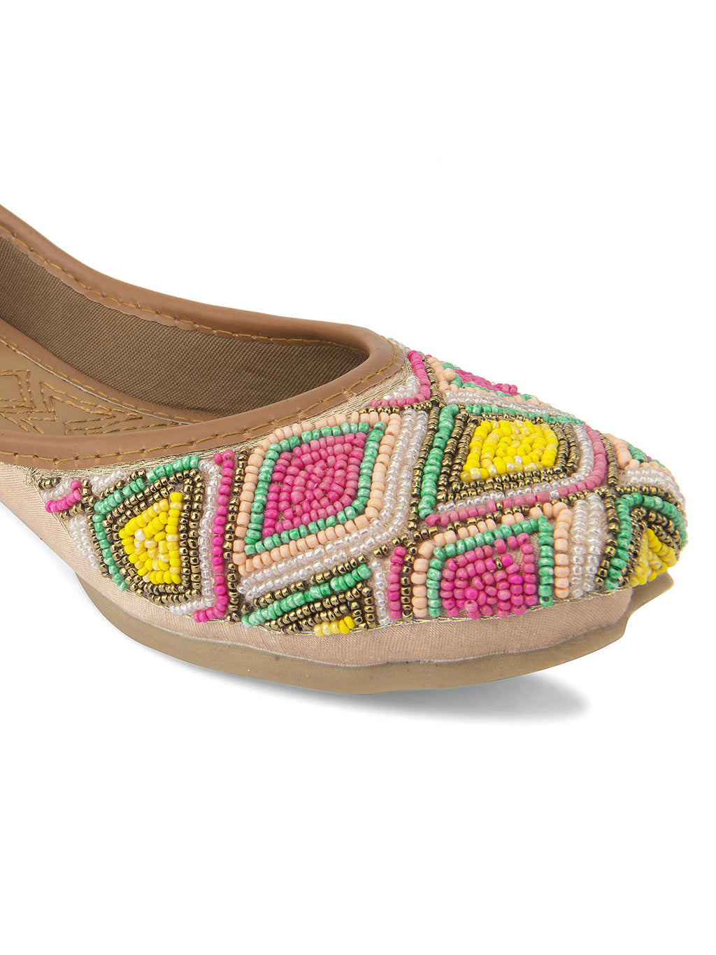 Desi Colour Women Indian Ethnic Footwear-Pink Multi Colour Pearl