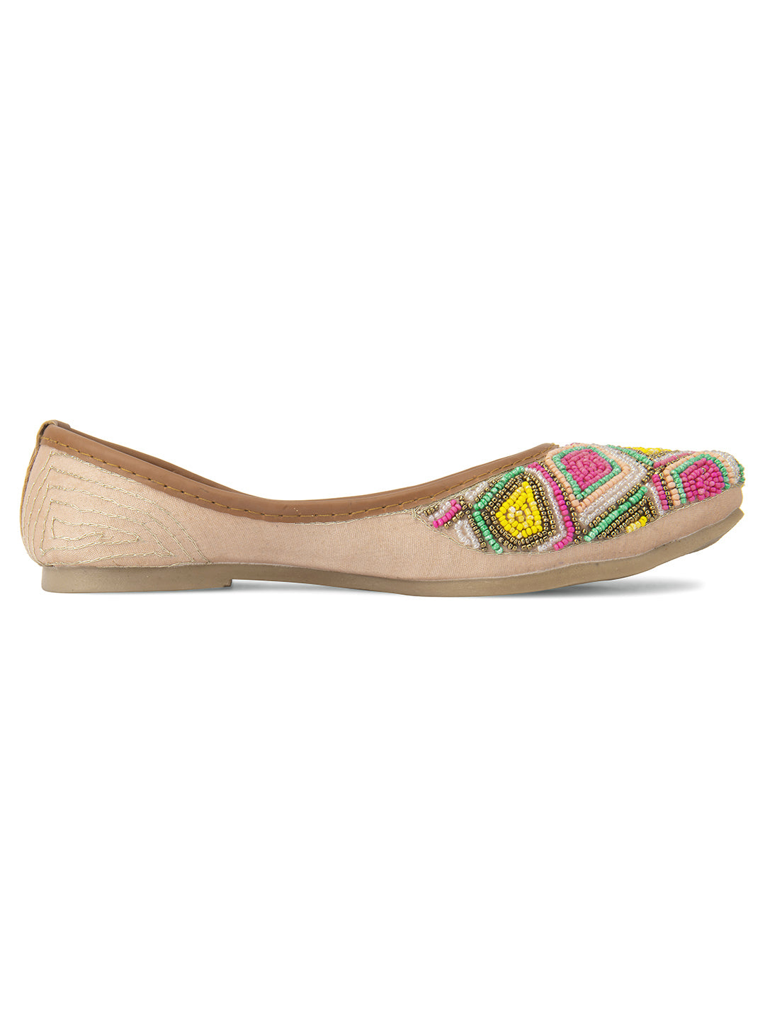 Desi Colour Women Indian Ethnic Footwear-Pink Multi Colour Pearl
