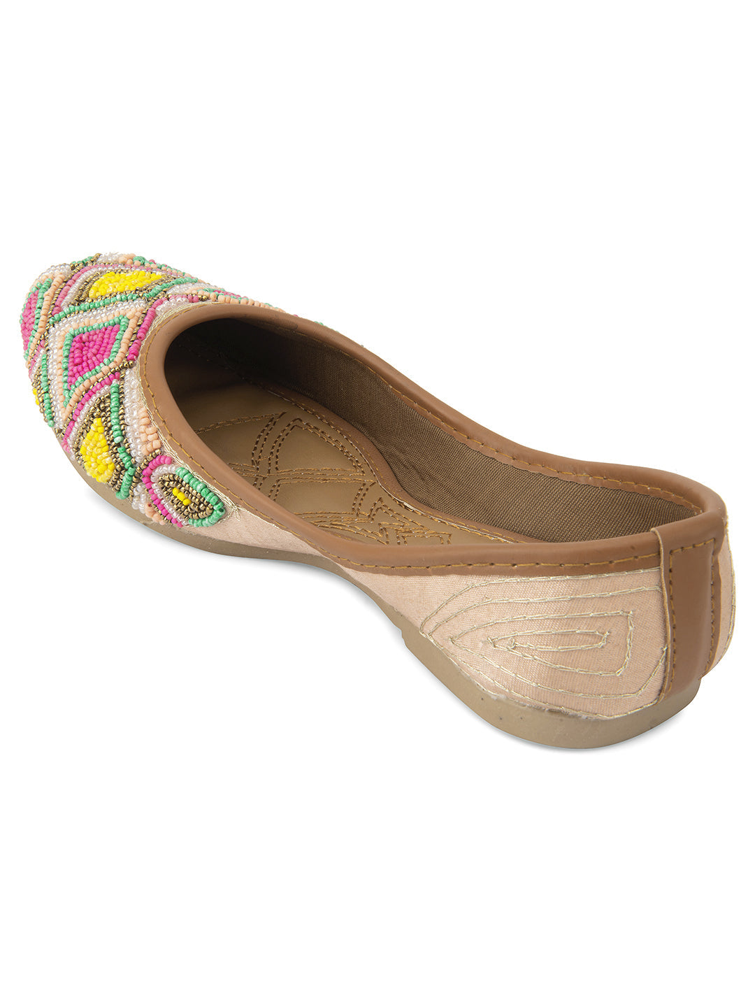 Desi Colour Women Indian Ethnic Footwear-Pink Multi Colour Pearl