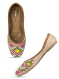 Desi Colour Women Indian Ethnic Footwear-Pink Multi Colour Pearl