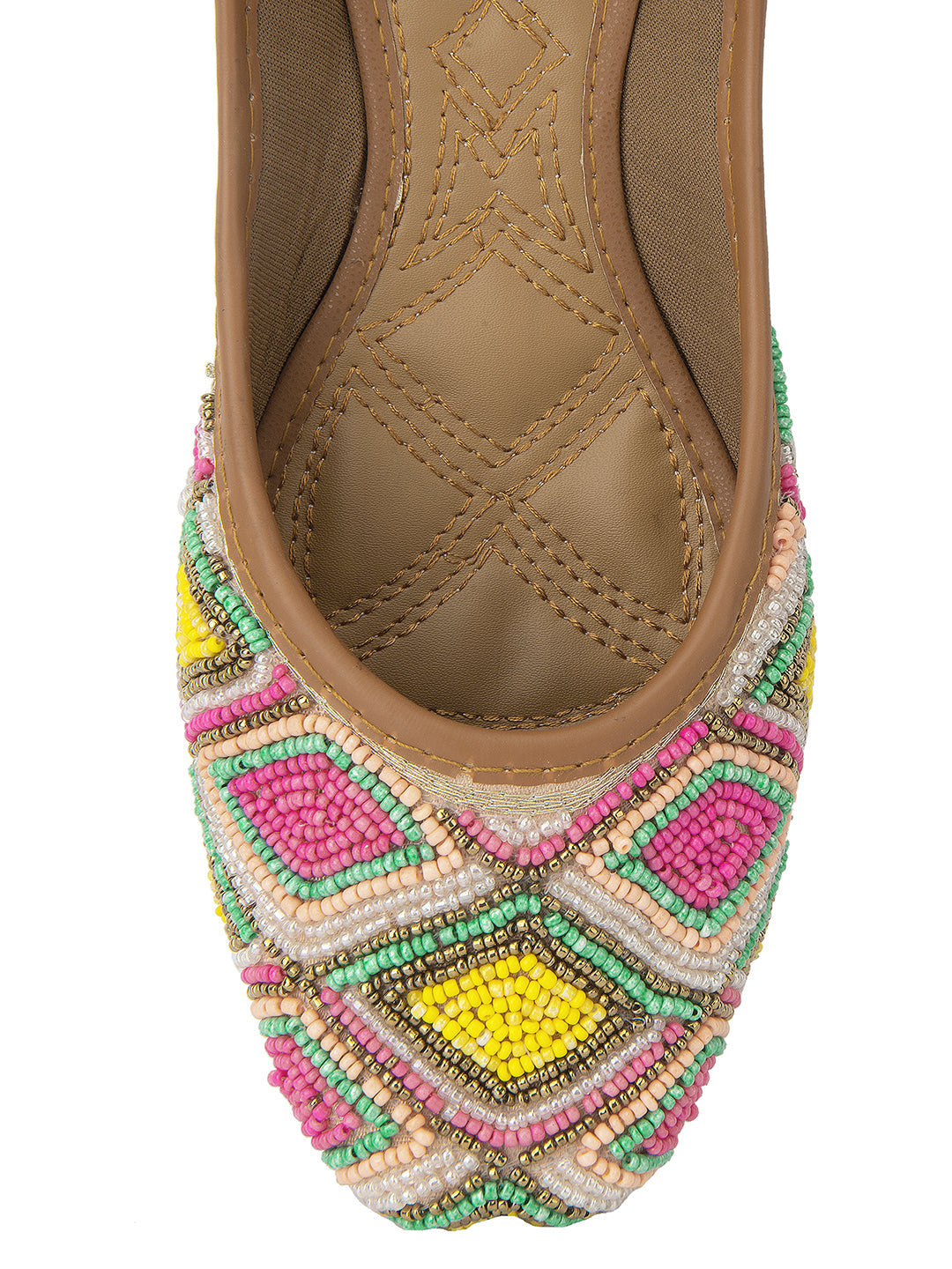 Desi Colour Women Indian Ethnic Footwear-Pink Multi Colour Pearl