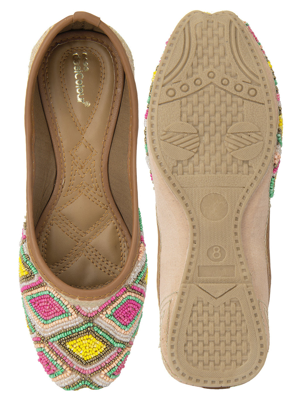 Desi Colour Women Indian Ethnic Footwear-Pink Multi Colour Pearl