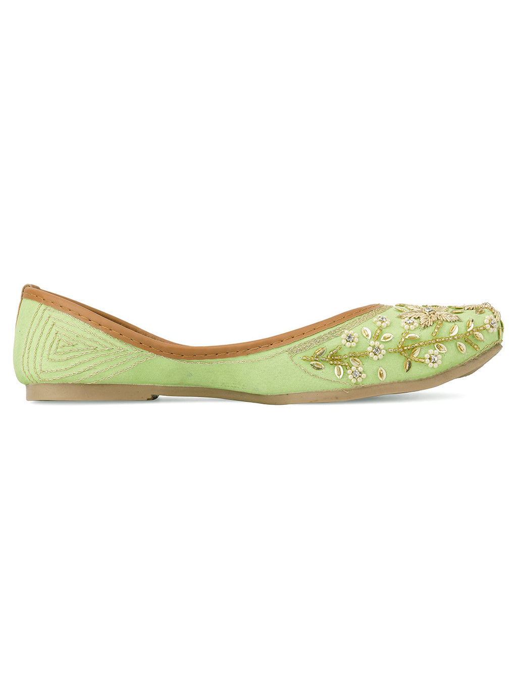 Desi Colour Women Indian Ethnic Footwear-Sea Green Dabka Flower