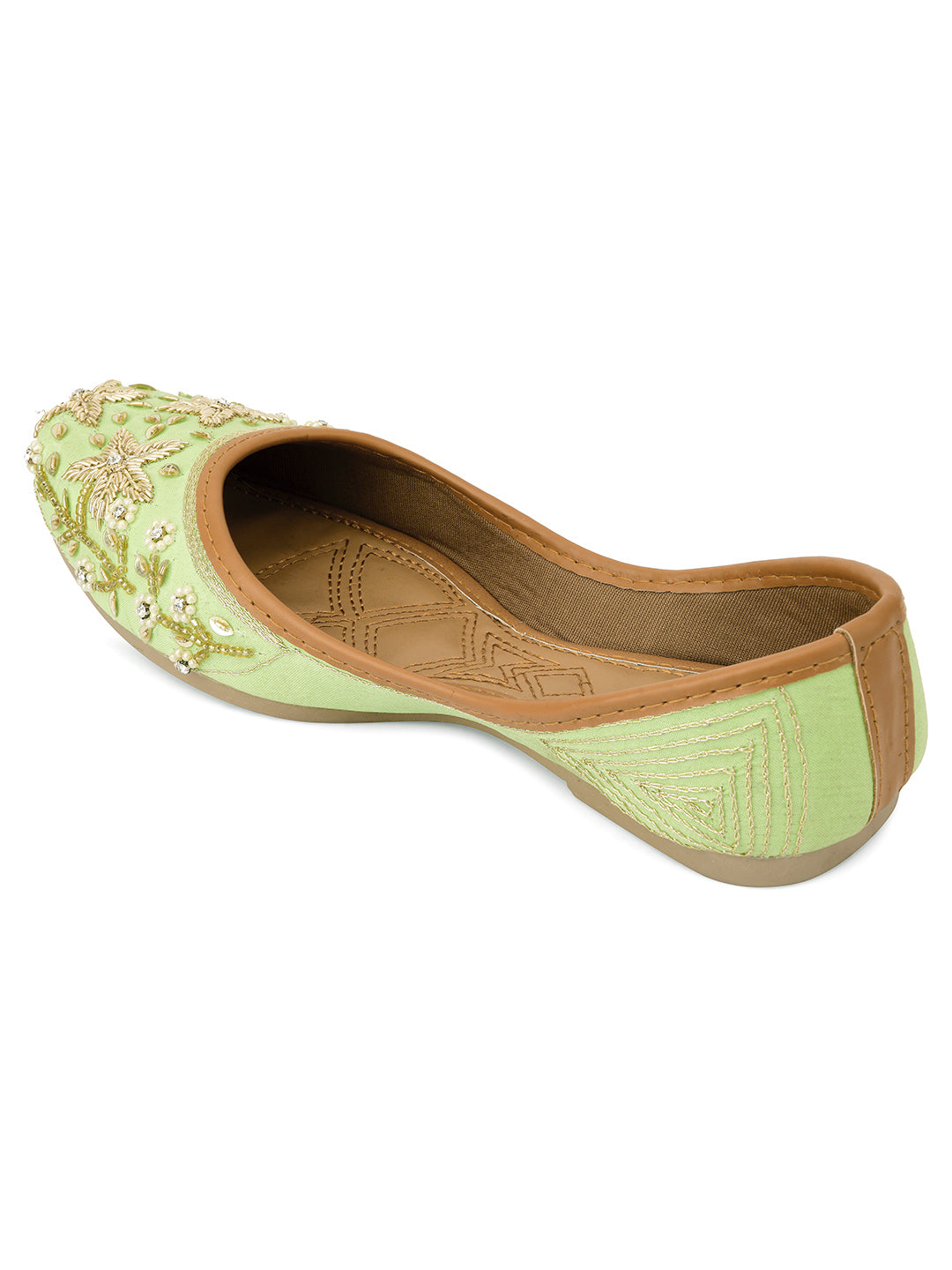 Desi Colour Women Indian Ethnic Footwear-Sea Green Dabka Flower