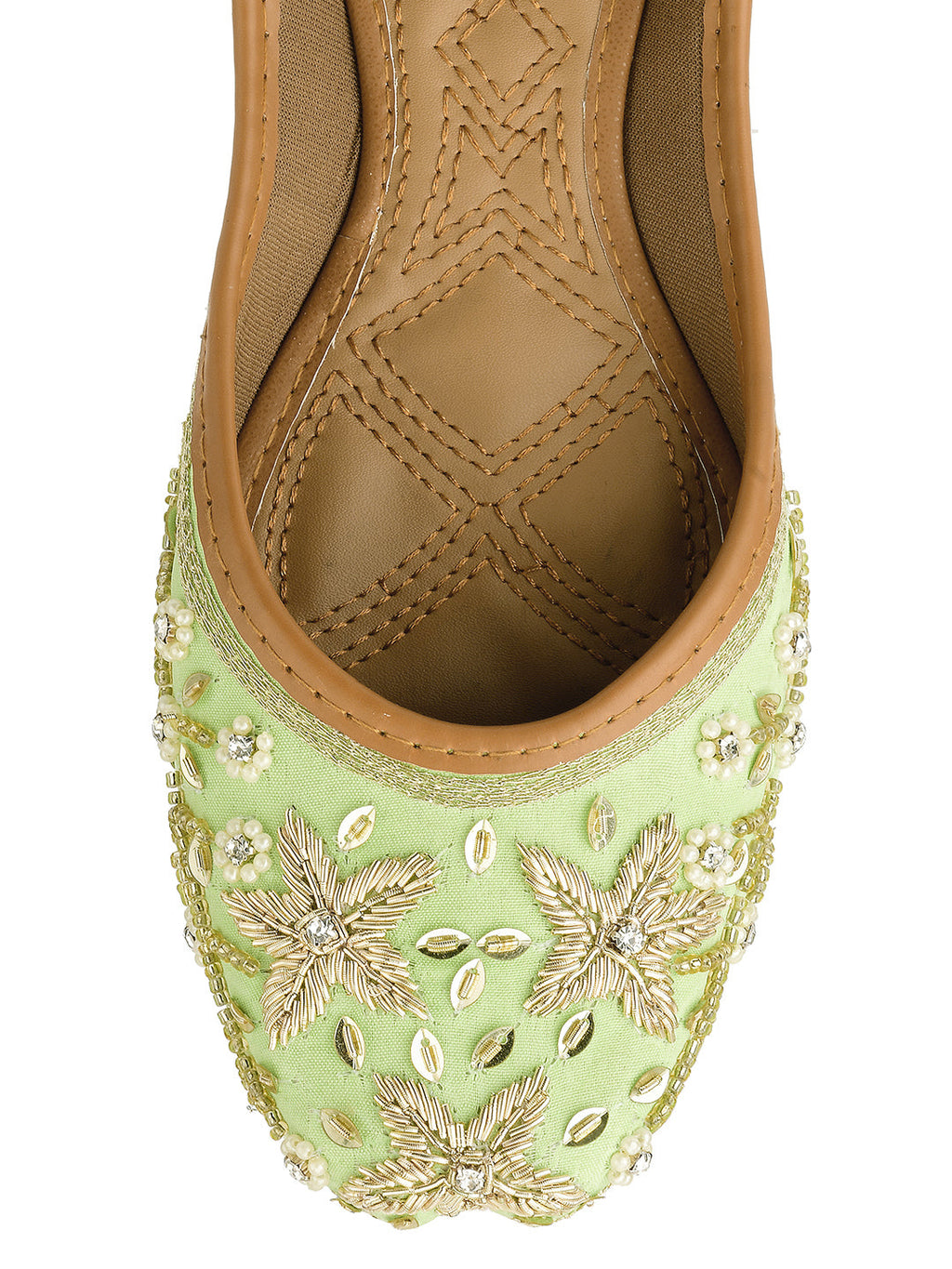 Desi Colour Women Indian Ethnic Footwear-Sea Green Dabka Flower
