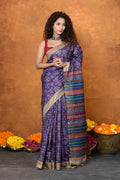Very Much Indian Designed By VMI - Handloom Pure Organic Natural Linen Saree - HandBlock Printed