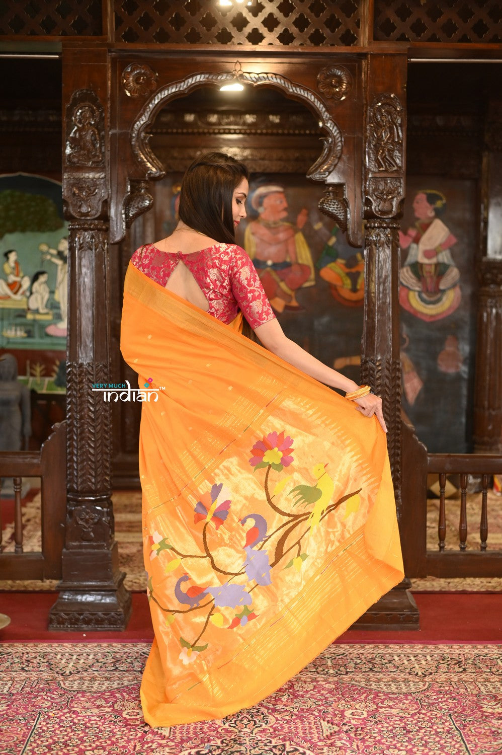 Very Much Indian Authentic Handloom Pure Cotton Paithani with Traditional Peacock Pallu - Turmeric Yellow