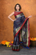 Very Much Indian Designed By VMI - Handloom Pure Organic Natural Linen Saree - HandBlock Printed