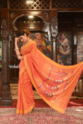 Very Much Indian Authentic Handloom Pure Cotton Paithani with Handcrafted Asawali Pallu - Orange Shade