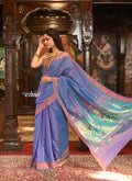 Very Much Indian Authentic Handloom Pure Cotton Paithani with Handcrafted Lotus Pallu - Dual Tone Purple and Pink